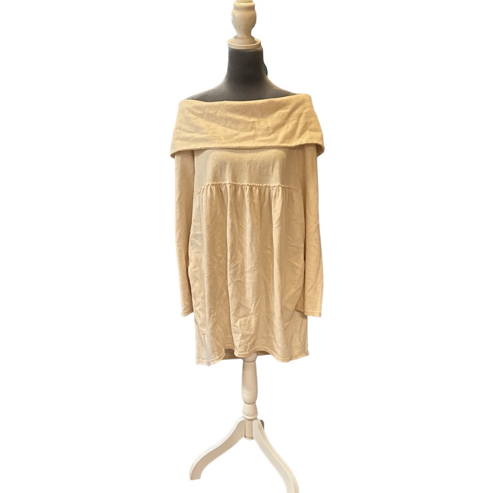 Anthro Saturday Sunday swing babydoll tunic dress mock neck hi low cream color
